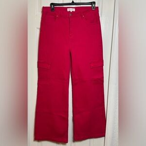 Risen Hot Pink Flare Cargo Jeans 1XL NWT Wide Leg Stretch